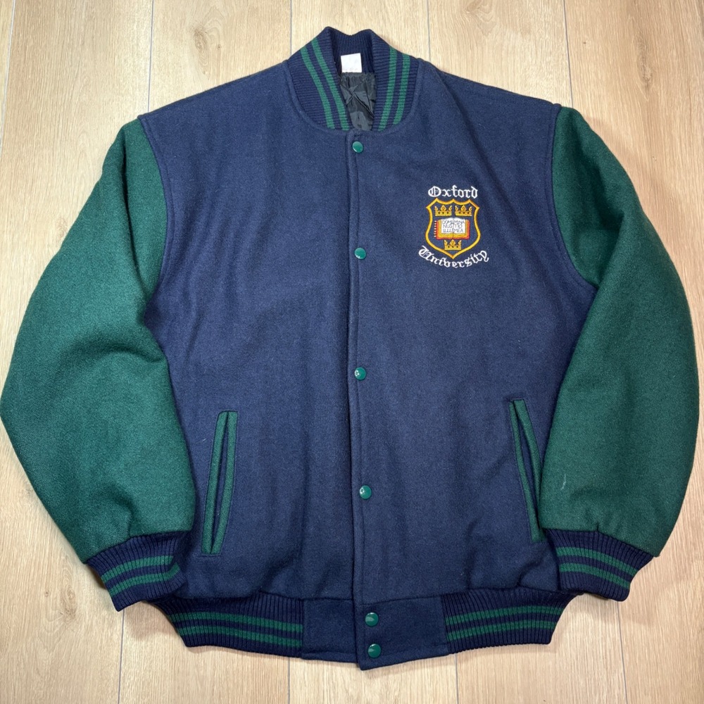 Vintage Oxford University Varsity Jacket Mens XL Navy Green Wool Bomber UK Made